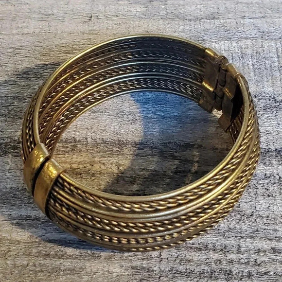 Vintage Y2K 90s Grunge Steampunk Bronze Hinged Metal Bangle Bracelet - Picture 5 of 8